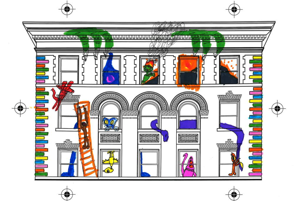 student drawing of monsters that will appear at LUMA Festival