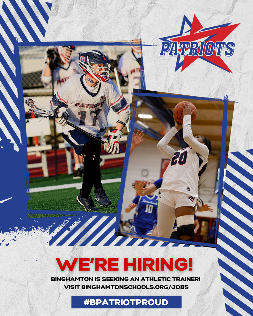 graphic advertising athletic trainer position featuring images of boys lacrosse and girls basketball players