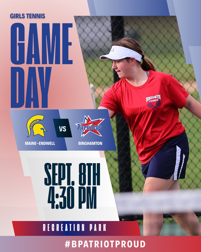 game day graphic with information about girls tennis match against maine endwell