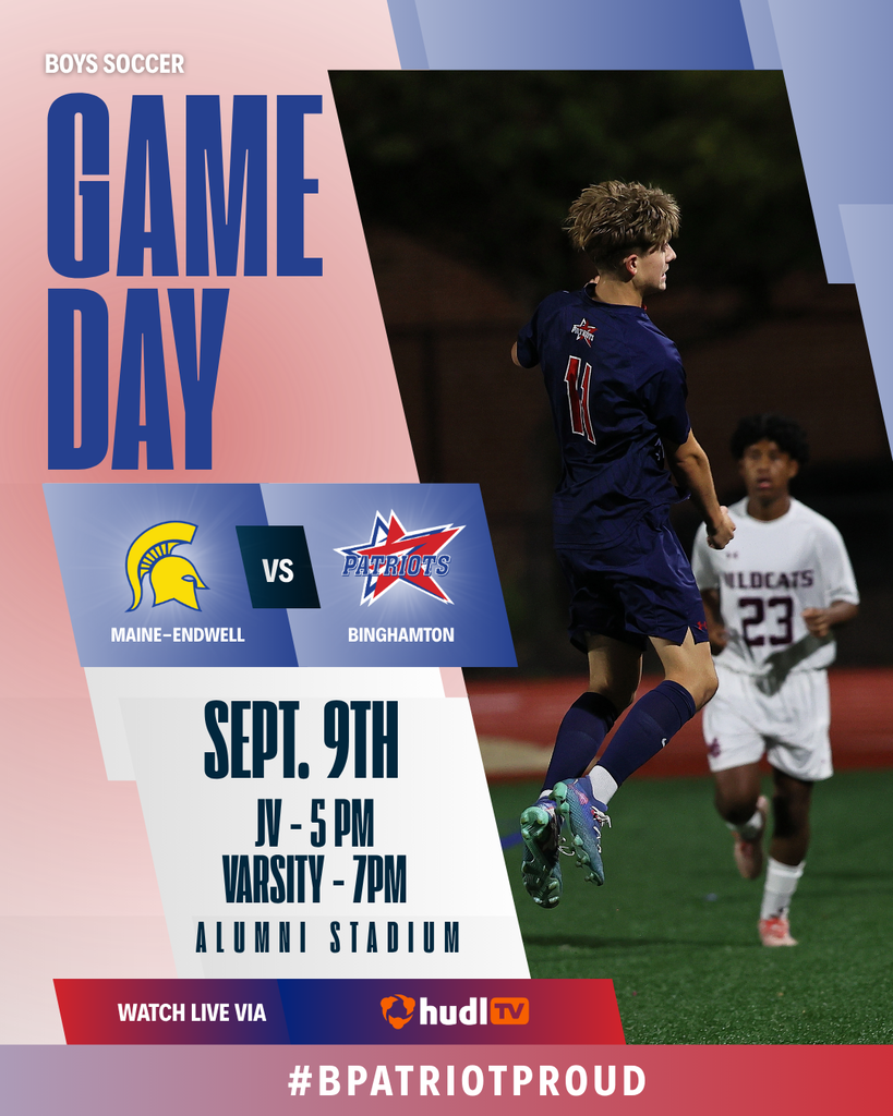 game day graphic with information about boys soccer game against maine endwell