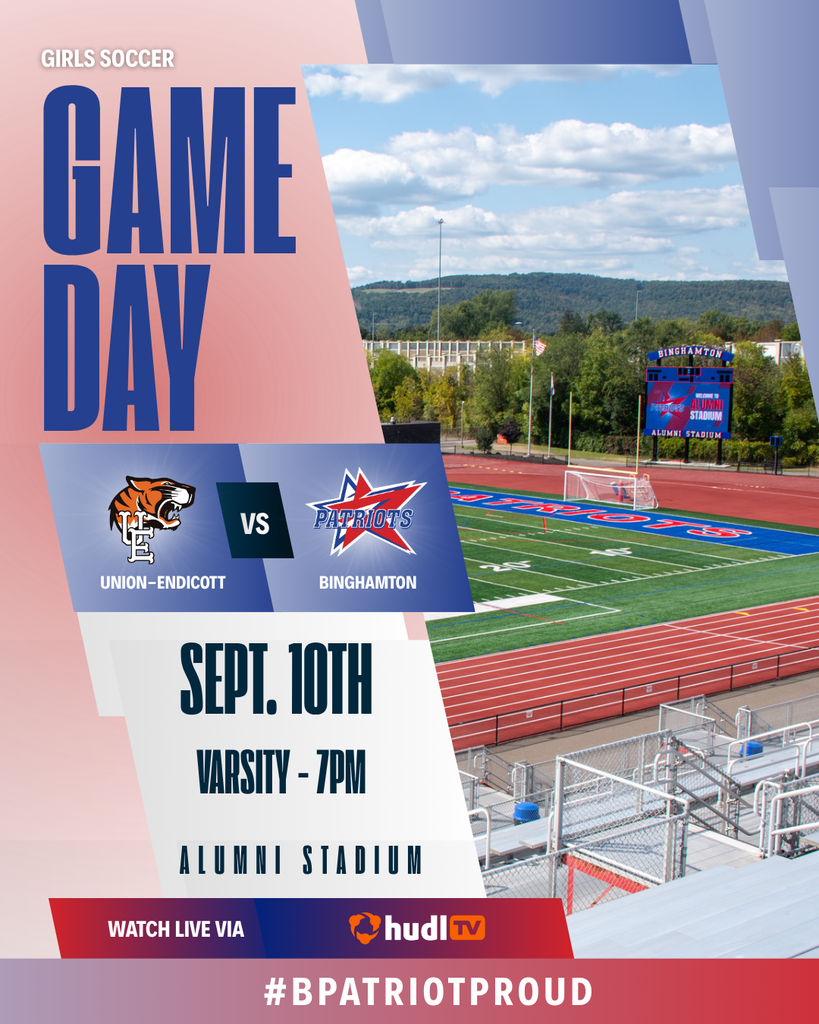game day graphic with information about girls soccer game against union endicott