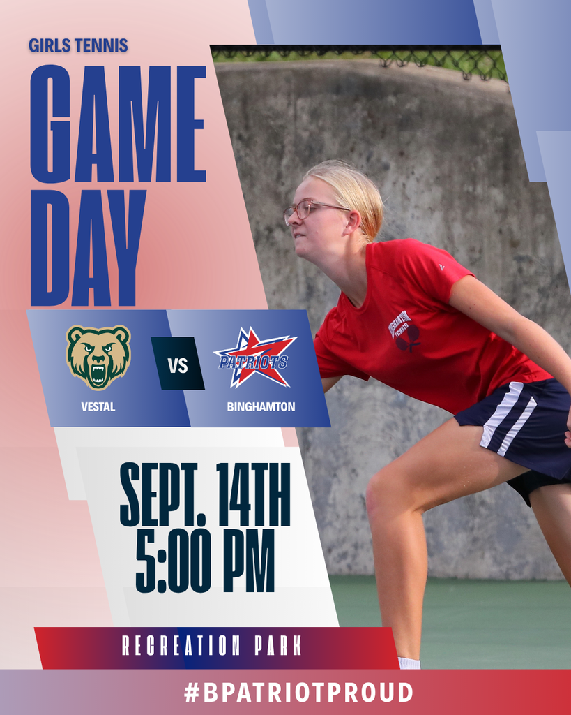 game day graphic with information about girls tennis match against vestal
