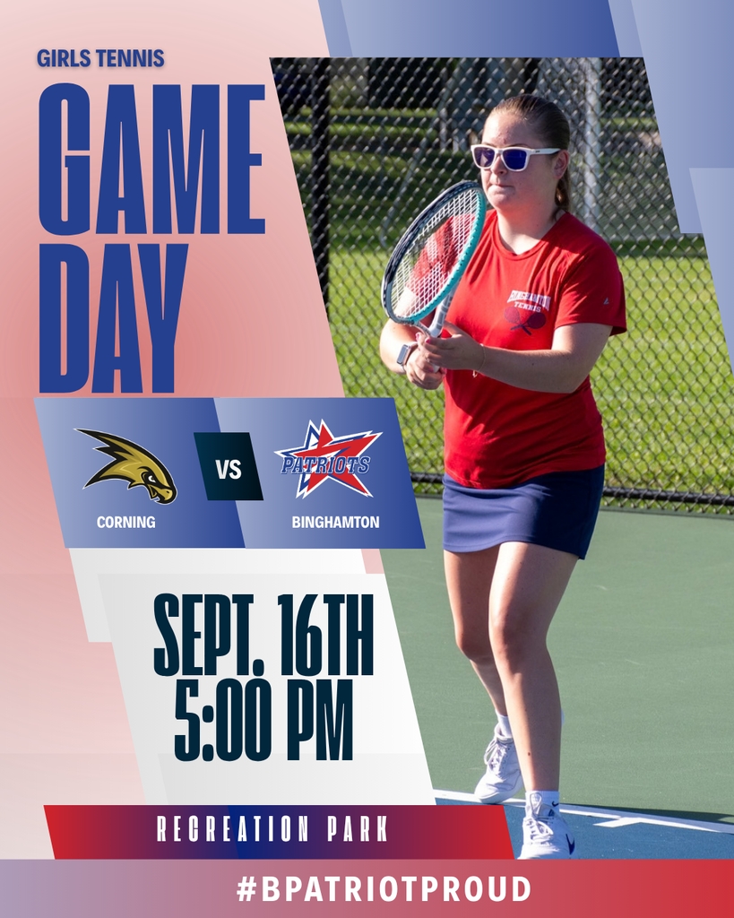 game day graphic with information about girls tennis match against corning