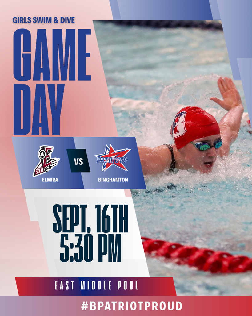 game day graphic with information about girls swim meet against elmira