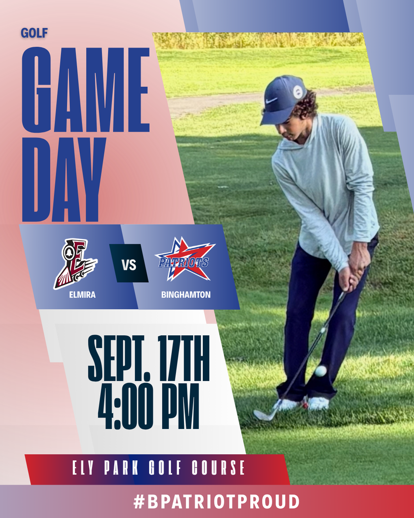 game day graphic with information about golf match against elmira