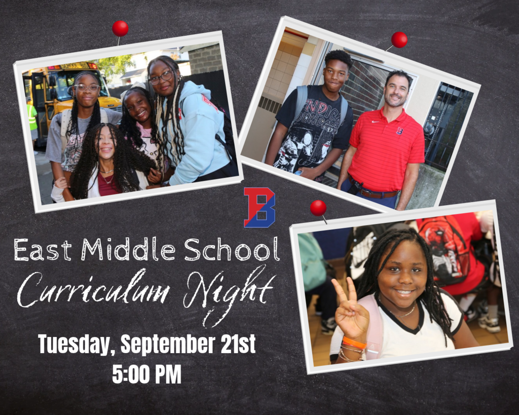 graphic with information regarding east middle school curriculum night