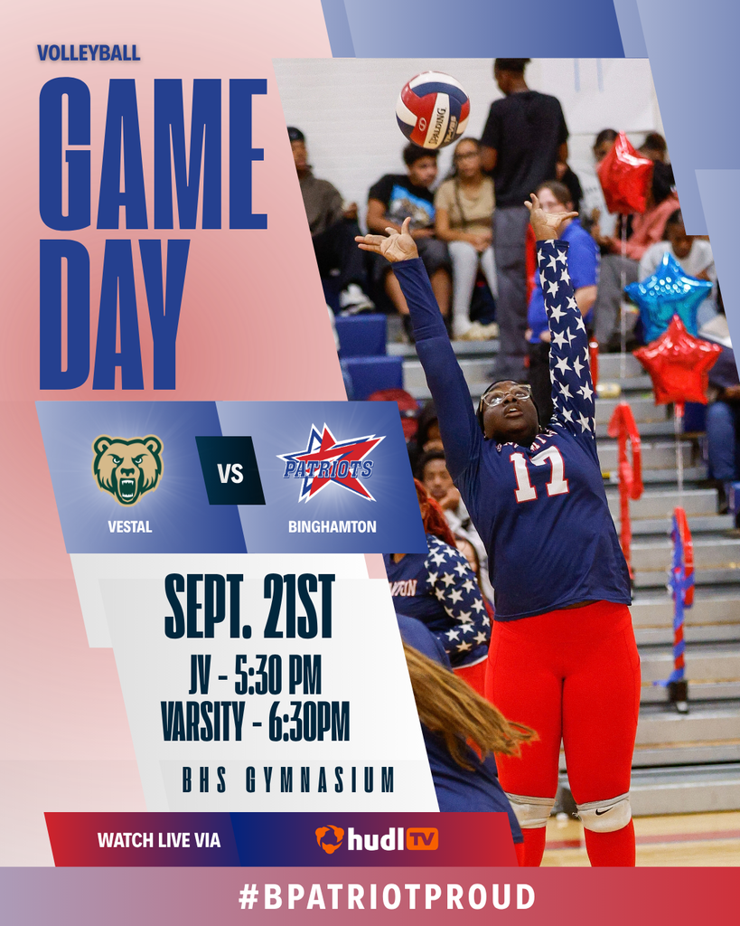game day graphic with information about volleyball match against vestal