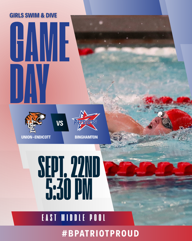 game day graphic with information about girls swim meet against union-endicott