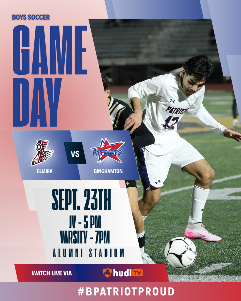 game day graphic with information about boys soccer game against elmira