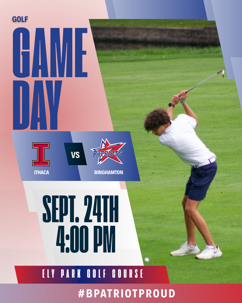 game day graphic with information about golf match against ithaca