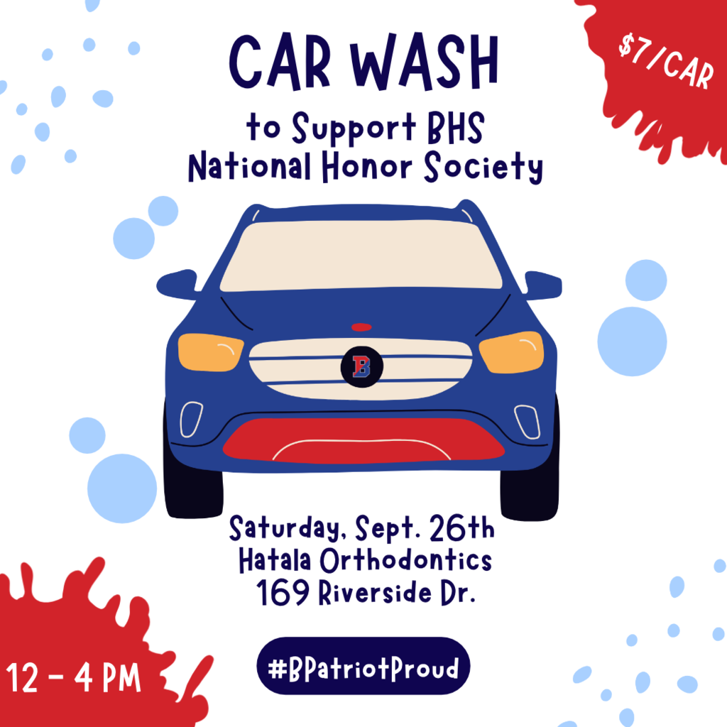 graphic with image of front of car and information about car wash fundraiser for binghamton high school national honor society