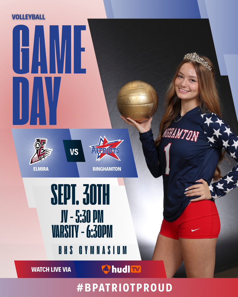 game day graphic with information about volleyball match against elmira