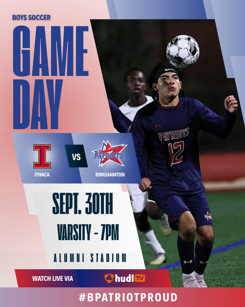 game day graphic with information about boys soccer game against ithaca