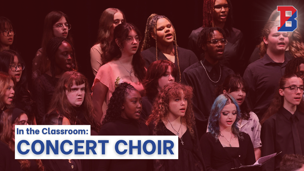 showcase arts tv graphic with image of students from BHS concert choir