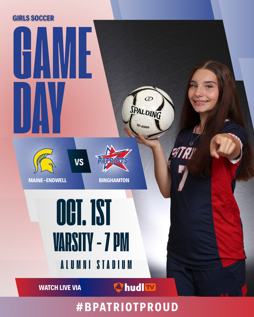 game day graphic with information about girls soccer game against maine endwell