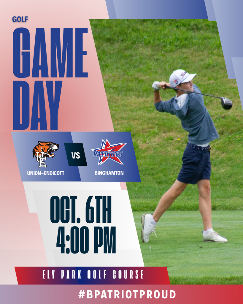 game day graphic with information about golf match against union-endicott