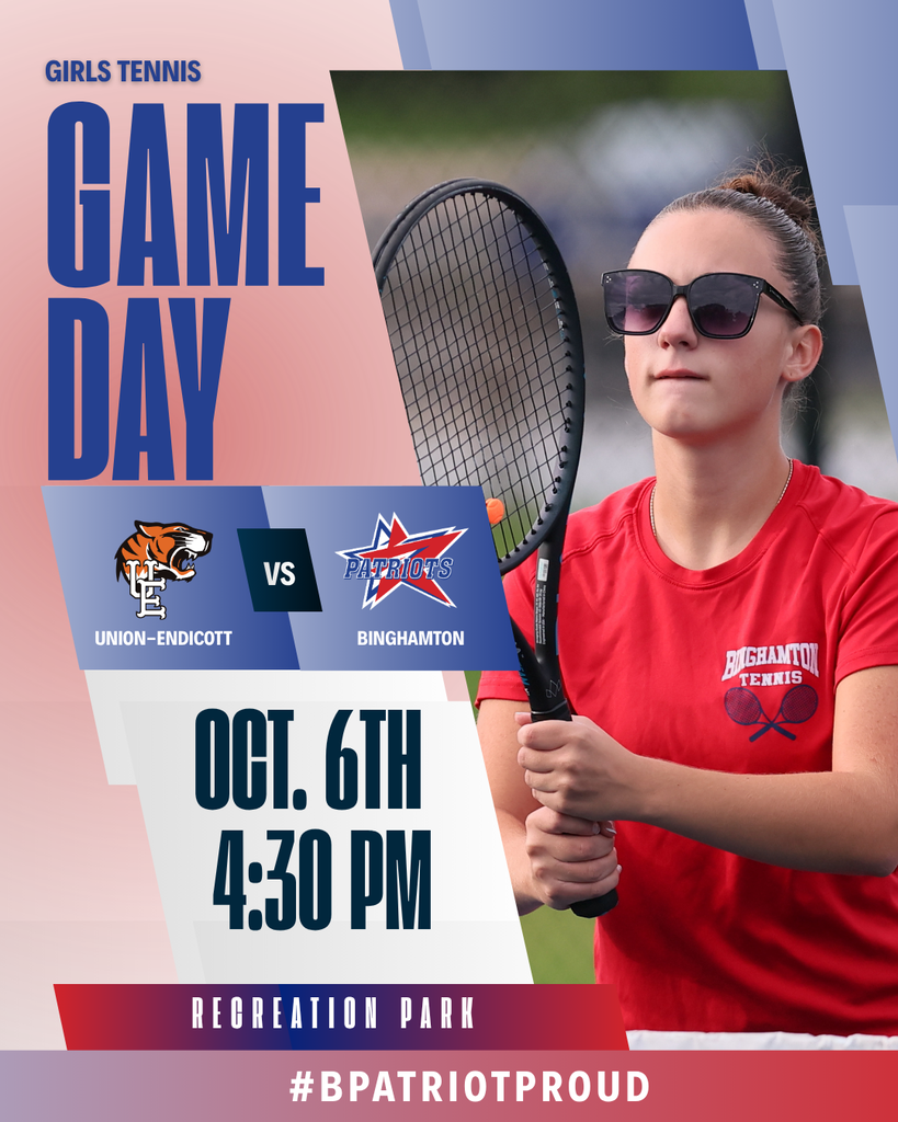 game day graphic with information about girls tennis match against union-endicott