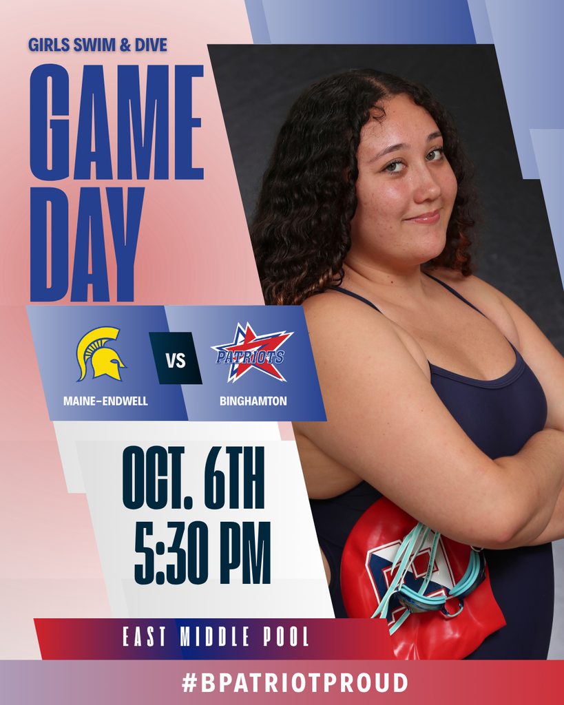 game day graphic with information about girls swim meet against maine-endwell