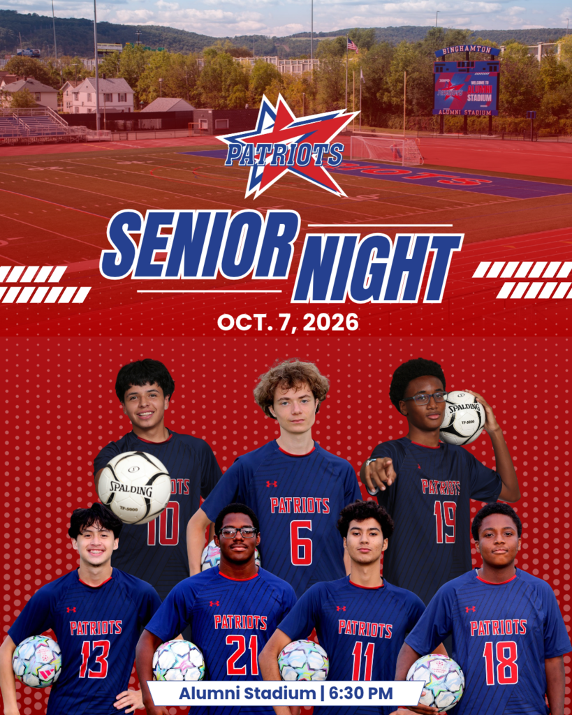 boys soccer senior night graphic with images of seven seniors from the team