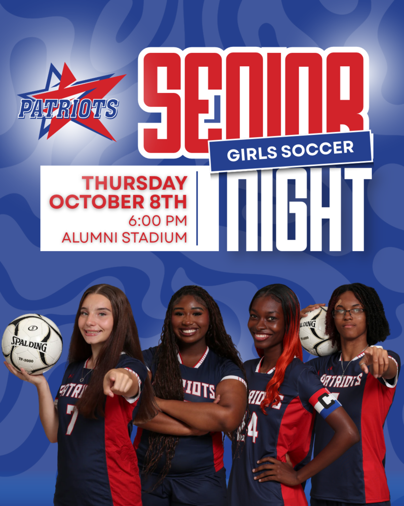 graphic with information regarding girls soccer senior night featuring images of binghamton's four senior girls soccer players