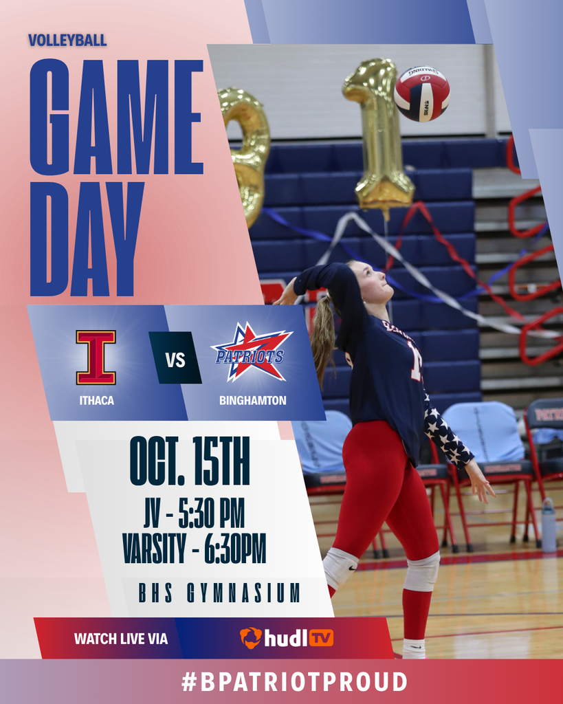 game day graphic with information about volleyball match against ithaca