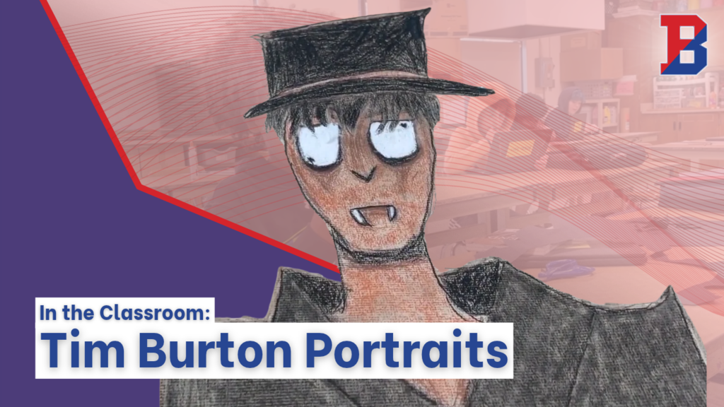 showcase arts tv graphic in the classroom tim burton portraits with student drawing