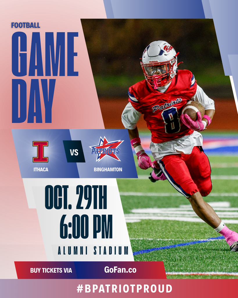 game day graphic with information about football game against ithaca