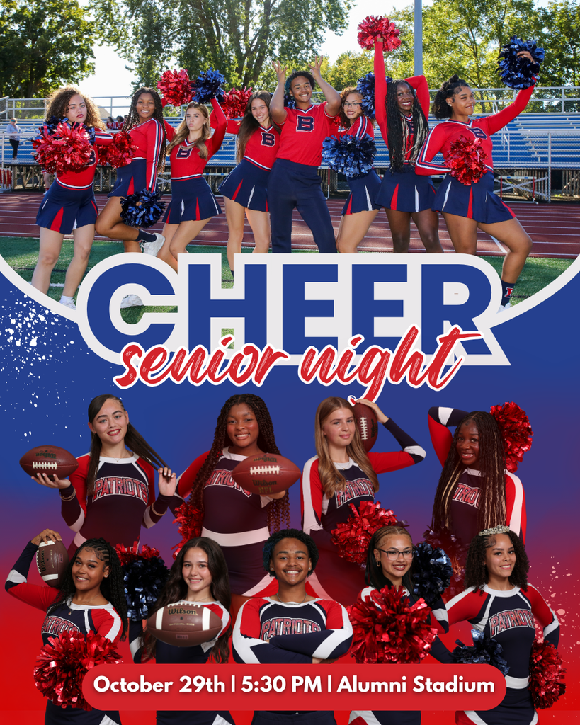 senior night graphic with images of nine seniors from varsity cheer team