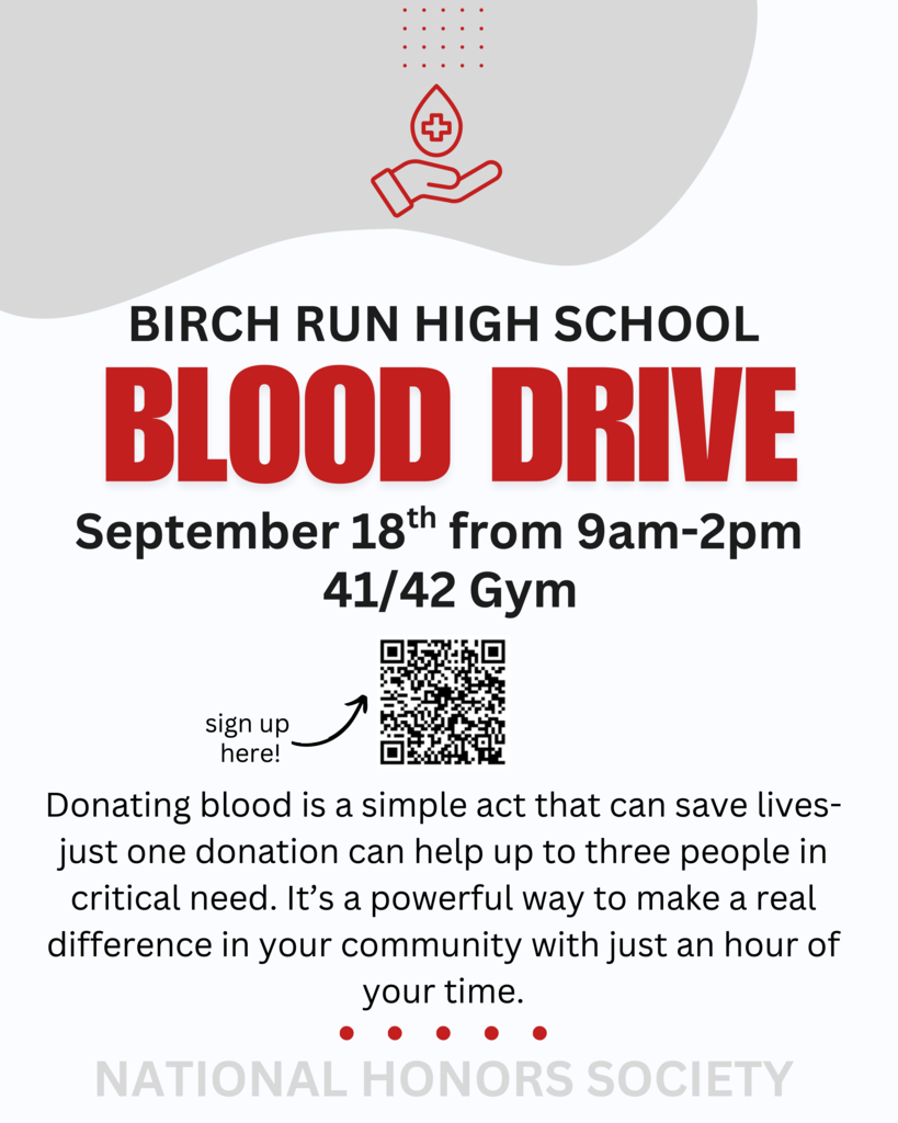 BRHS NHS is sponsoring a blood drive next Thursday Sept 18. Sign up to do your part to save lives. 