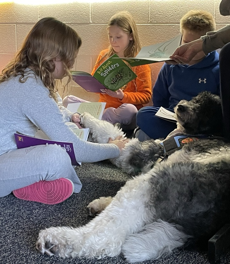 kids read with the therapy dog.