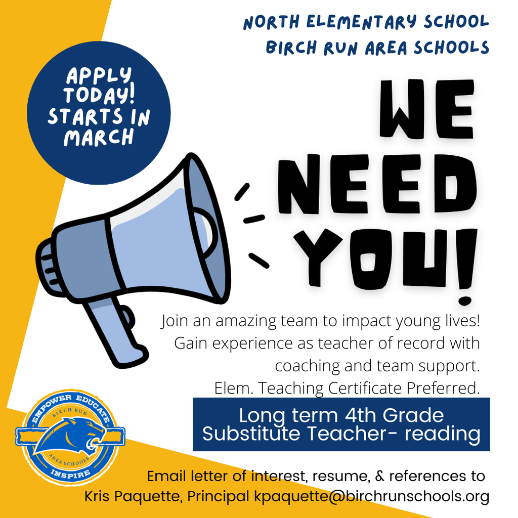 Long term substitute teacher needed starting in March-