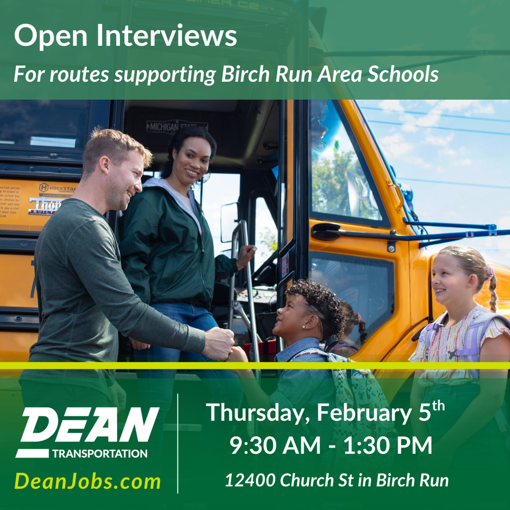Dean Transportation is holding Open Interviews on Thursday Feb 5 from 9:30am to 1:30pm.
