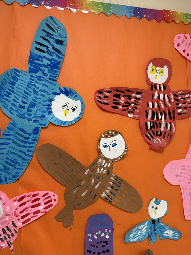 Students made owlss from different mediums.