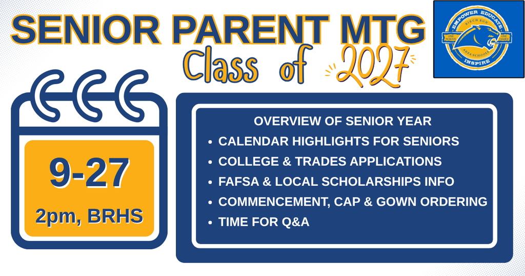 Senior parent meeting at 2pm on Sun Sept 27th