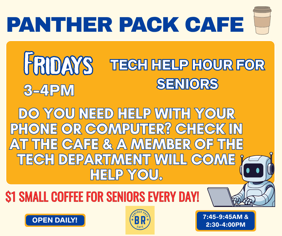Tech Help hour 3-4 every Friday at the Panther Pack