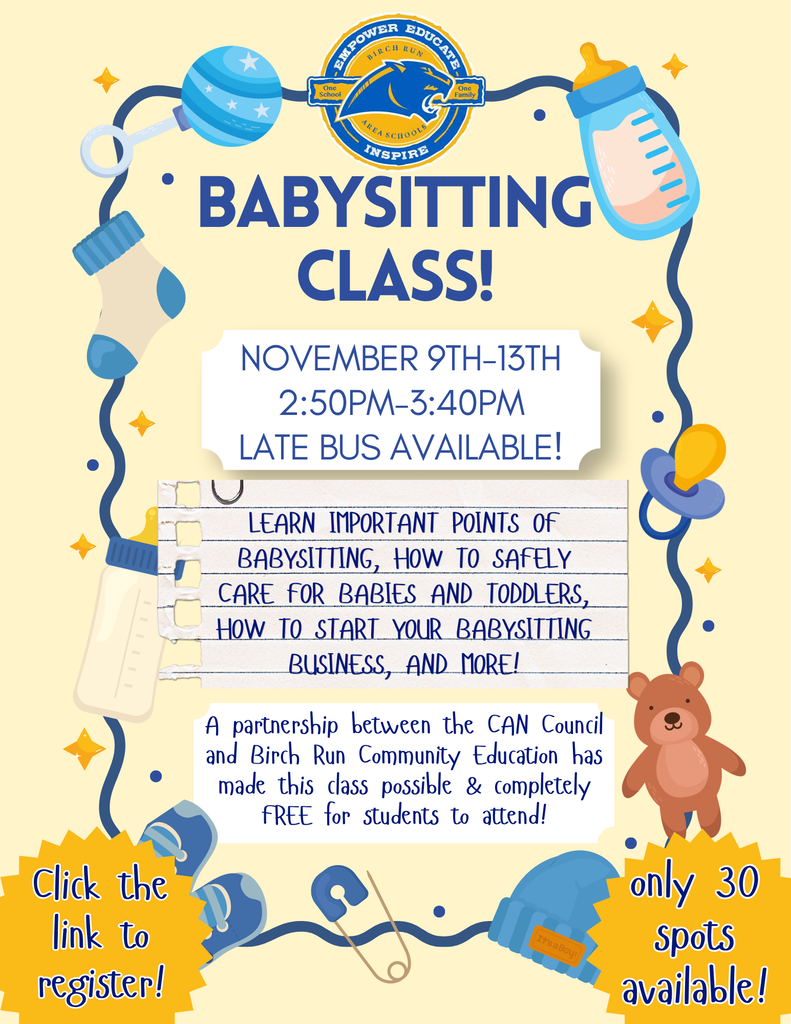 Babysitting course free Nov. 9th-13th, only 30 spots