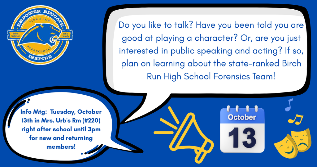 Forensics meeting Oct 13th after school