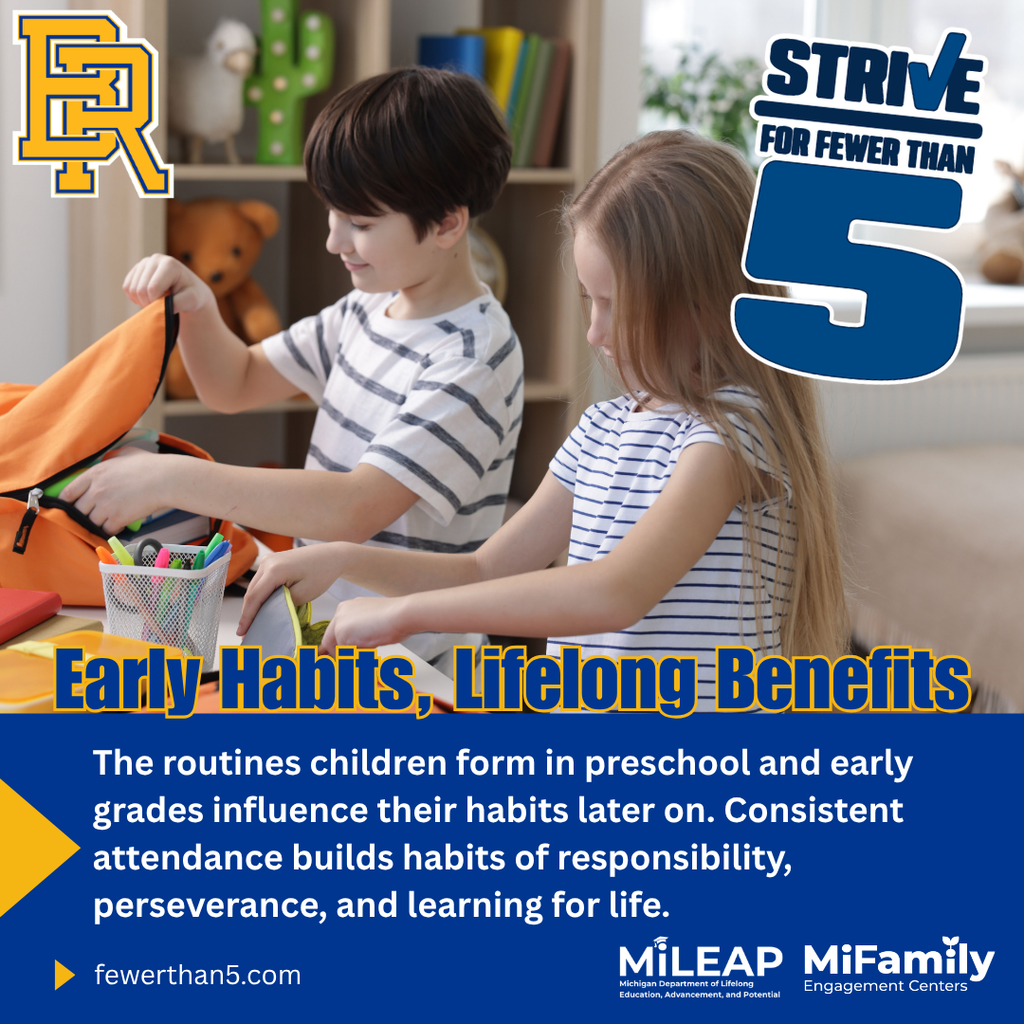 The routines children form in preschool and early grades influence their habits later on. Consistent attendance builds habits of responsibility, perseverance, and learning for life.