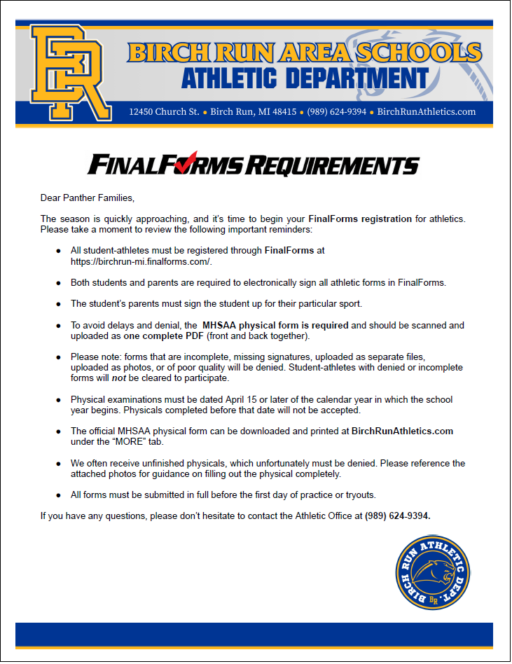 FinalForms Requirements Letter