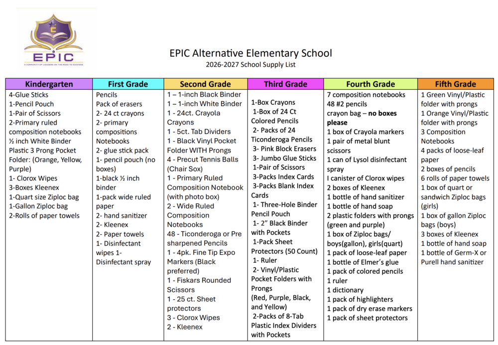 School Supply List