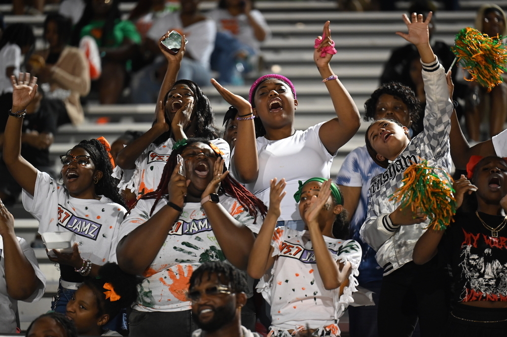 Huffman fans cheer on the Vikings against Shades Valley on October 3, 2024.