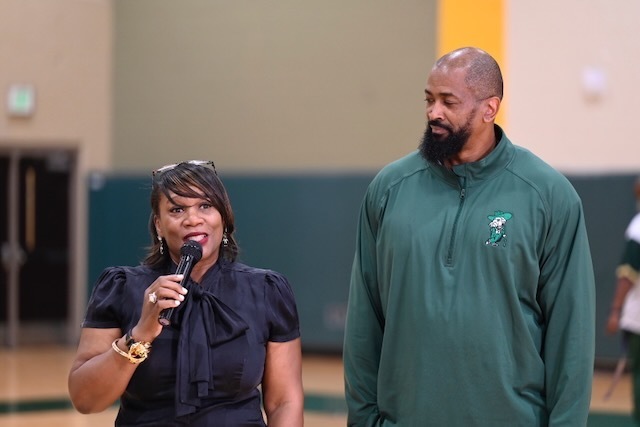 Woodlawn Principal Rameka Davis and Lady Colonels Coach Curry