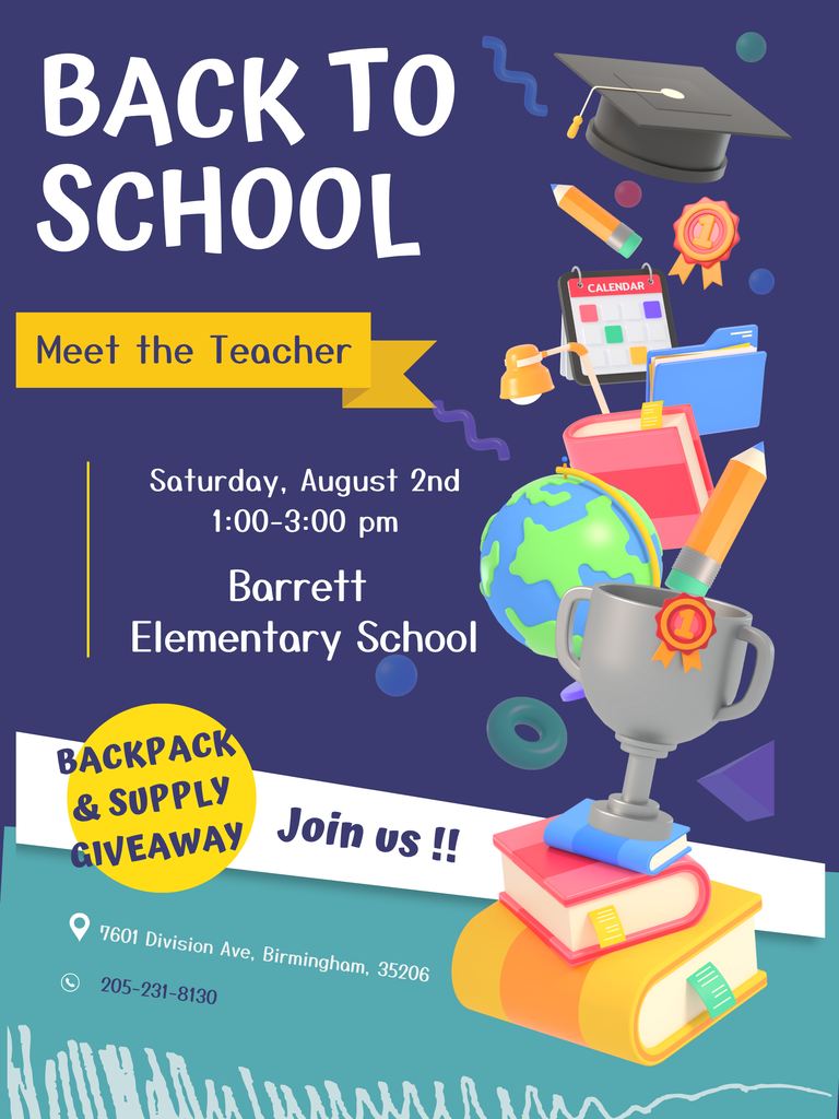 Flier for meet the teacher. Meet the teacher on Saturday, August 2nd from 1:00 pm until 3:00 pm. There will be a backpack and supply giveaway!