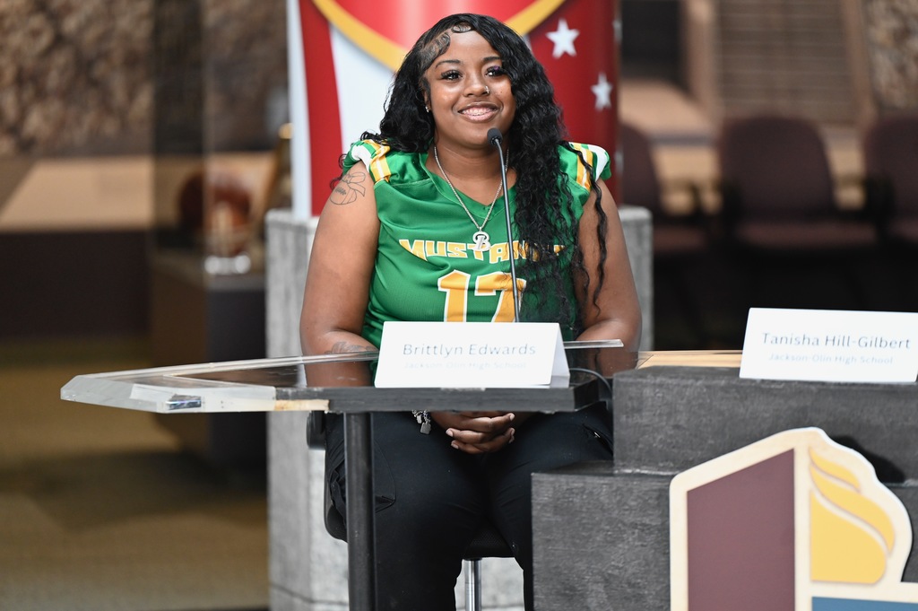 Brittlyn Edwards smiles at a response.
