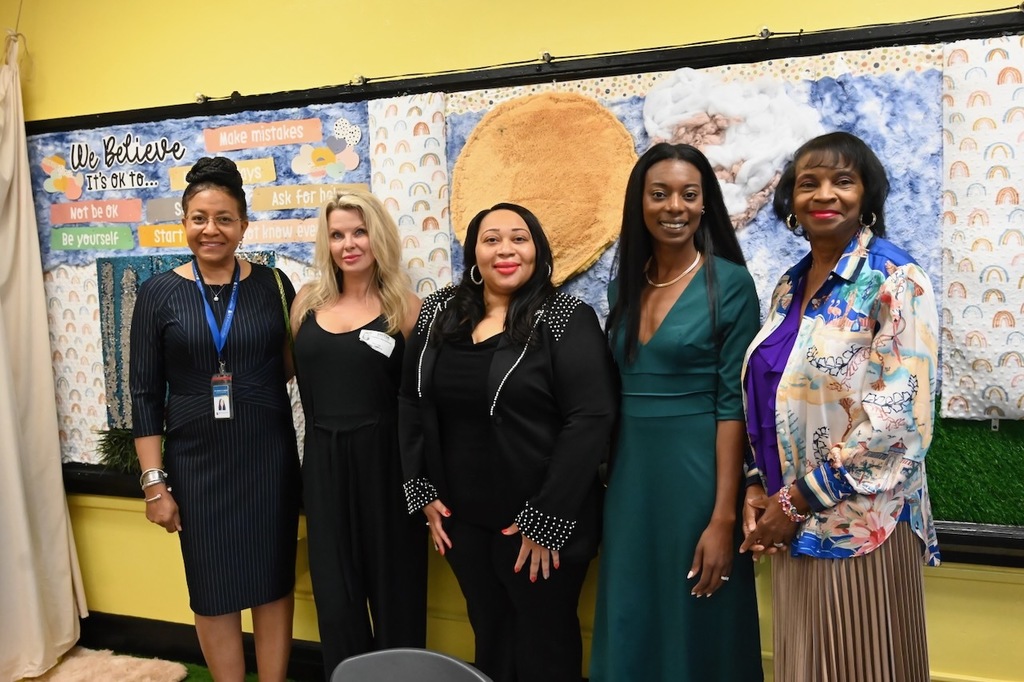 BCS's Dr. Marsha Savage, Heather Marimberg of Heidi's Kids, Minor Elementary Counselor Carol Palmer and Principal Dr. Raynetta Wiggins, and BCS Instructional Superintendent Dr. Gwendolyn Tilghman