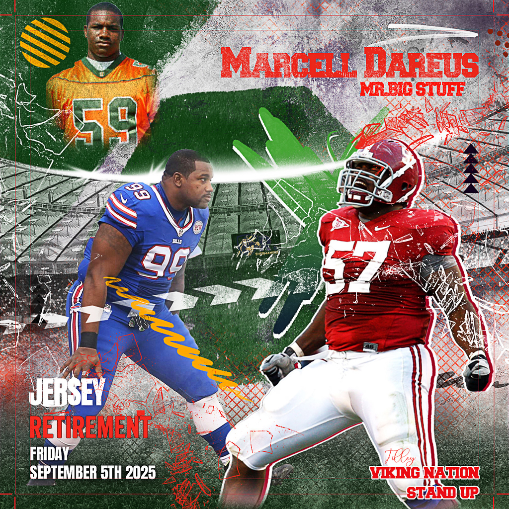 Marcell Dareus Jersey Retirement Friday September 5, 2025 -- VIKING NATION STAND UP