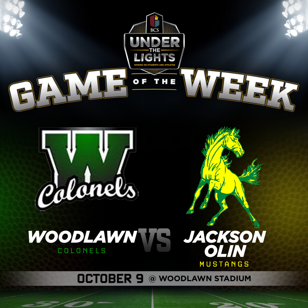 BCS Under the Lights Game of the Week: Woodlawn Colonels vs. Jackson-Olin Mustangs on October 9 at Woodlawn Stadium