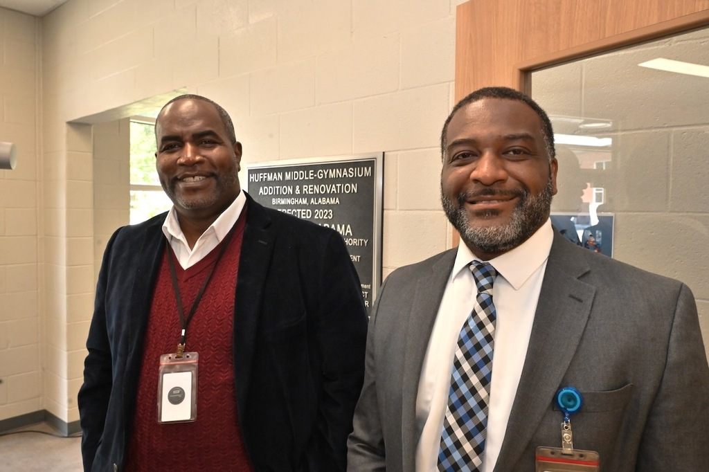 Huffman High School Principal Dr. John Lyons and Birmingham City Schools Chief of Staff Dr. Terry Lamar