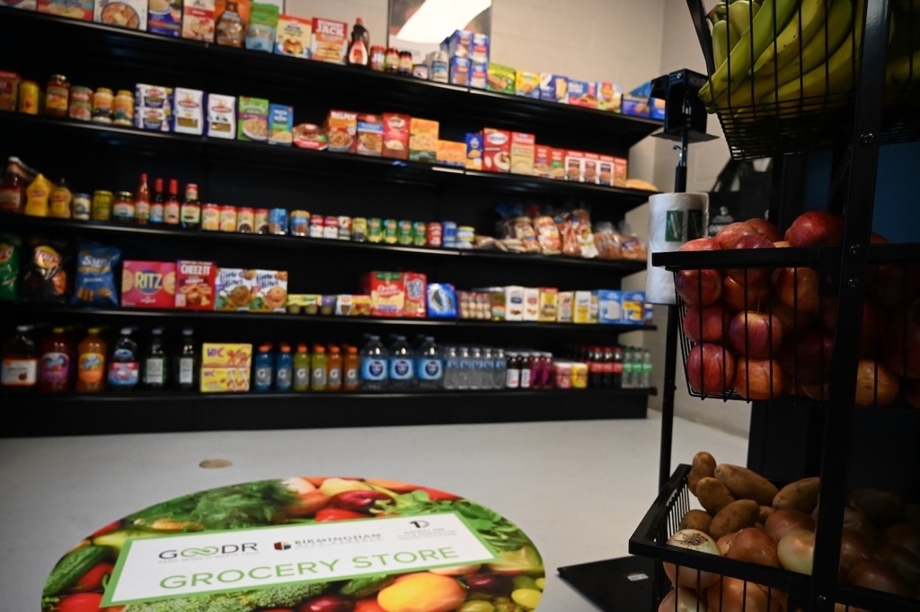 The Goodr Grocery Store at Huffman Middle School supplies fresh produce, pantry items, and frozen foods to students and their families.