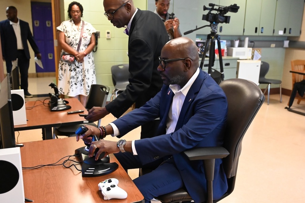 Superintendent Dr. Mark Sullivan takes the controls!